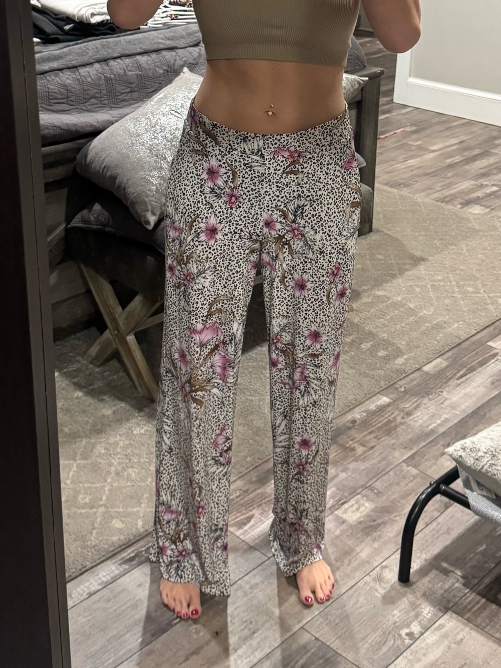 White House Black Market Floral Wide Leg Lounge Pants - Taupe & Pink